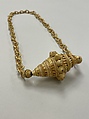 Necklace of plaited rings with horizontal cylinder, Songhay artist, Straw, beeswax, Songhay